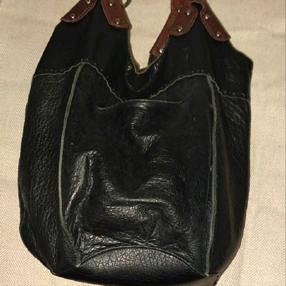 Black and Brown Leather Hobo Bag - Picture 2 of 8